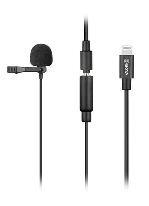 GadgetiCloud BOYA BY-M2 Clip-on Lavalier Microphone for iOS devices iPhone iPad lightning port vlogs presentations recording interview recording audio shooting video overview