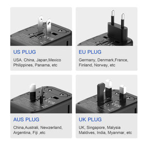 Universal Travel Adapter with 2 Type-A & 2 Type-C international plugs