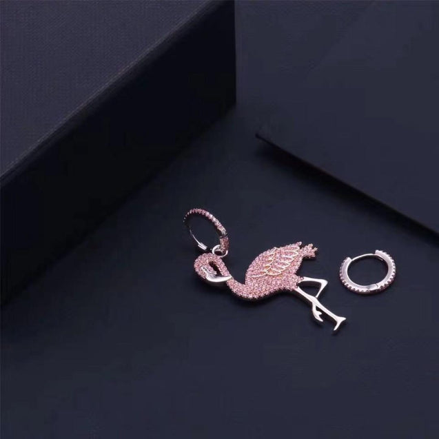 APM AE10582ORW Asymmetric Flamingo Earring And Hoop earring