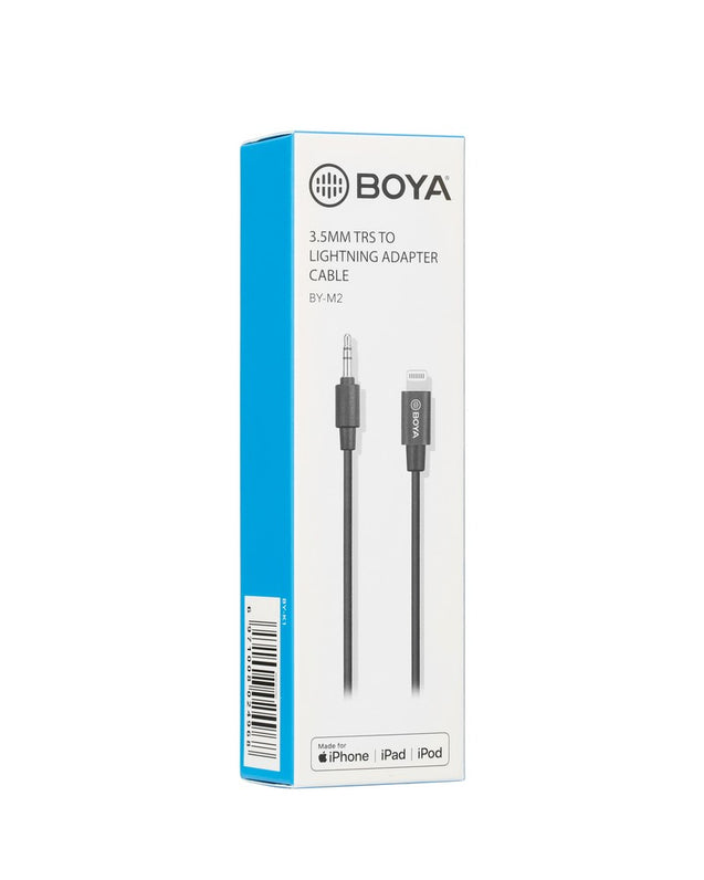 GadgetiCloud BOYA BY-M2 Clip-on Lavalier Microphone for iOS devices iPhone iPad lightning port vlogs presentations recording interview recording audio shooting video application lightning adapter packaging