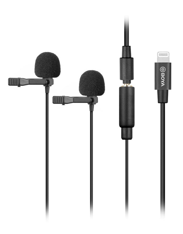 BOYA BY-M2D digital dual lavalier microphones for iOS devices overall design