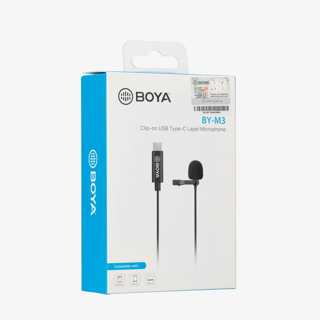 GadgetiCloud BOYA BY-M3 Digital Lavalier Microphone for Type-C devices 6m long cables connect with android phone devices with Type-C connection port overview package box