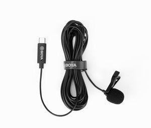 GadgetiCloud BOYA BY-M3 Digital Lavalier Microphone for Type-C devices 6m long cables connect with android phone devices with Type-C connection port upper view