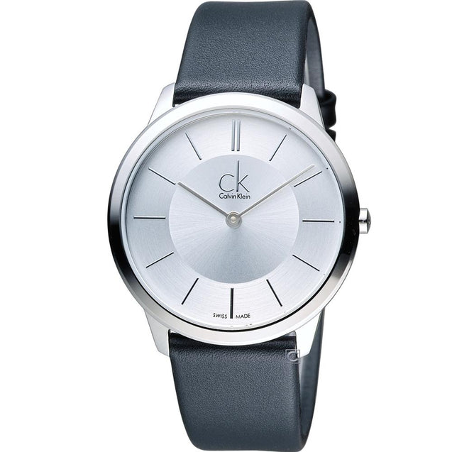 NEW Calvin Klein Minimal Leather Mens Watches - Silver Dial K3M211C6