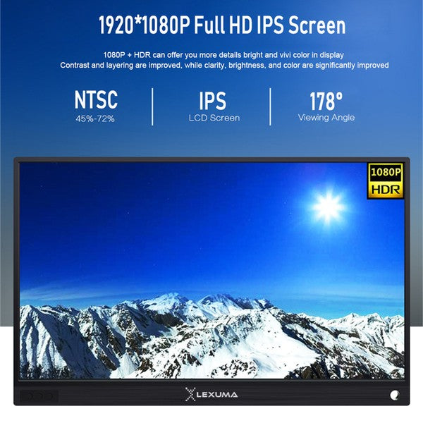 Lexuma Portable Monitor 15.6" Touch 1920x1080 XScreen IPS Ultra Slim Type-C HDMI 1080P Full HD USB Powered - GadgetiCloud