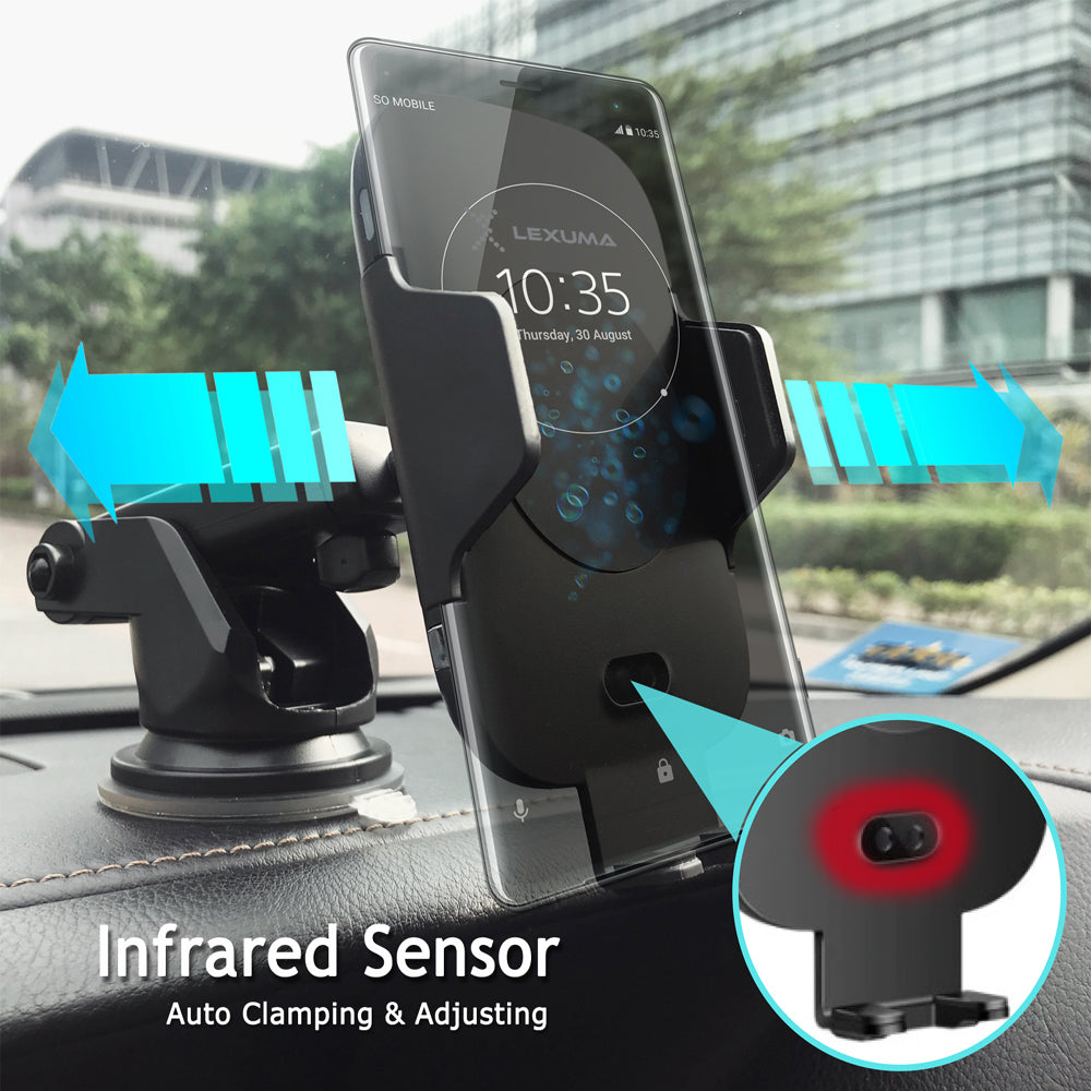Lexuma XMount Automatic Infrared Sensor Qi Wireless Car Charger Mount - GadgetiCloud