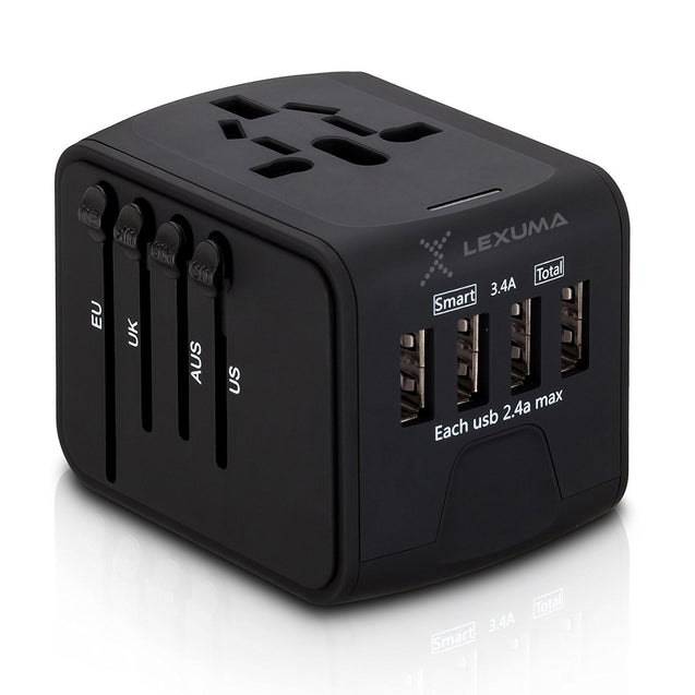 Universal Travel Adapter - All in One Worldwide Charger for US EU UK AUS with 4 USB Port - GadgetiCloud