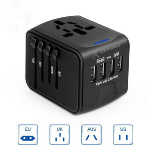 Universal Travel Adapter - All in One Worldwide Charger for US EU UK AUS with 4 USB Port - GadgetiCloud