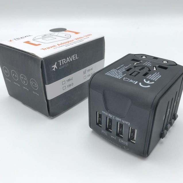 Universal Travel Adapter - All in One Worldwide Charger for US EU UK AUS with 4 USB Port - GadgetiCloud