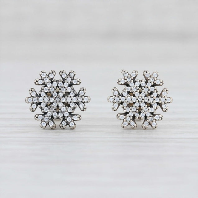 Pandora Snowflake Silver Stud Earrings with Clear Cubic Zirconia #290589CZ