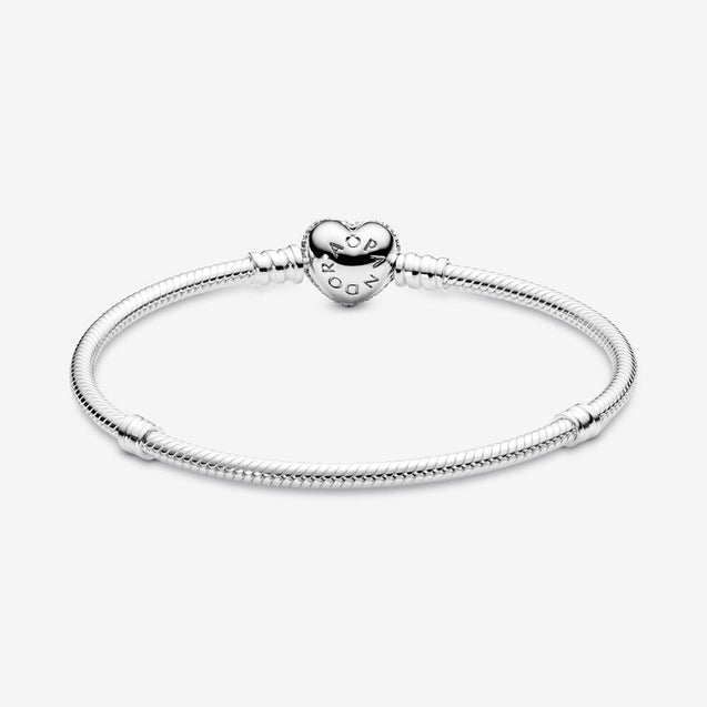 Pandora Moments Sparkling Heart Pavé Clasp Snake Chain Bracelet #590727CZ-20