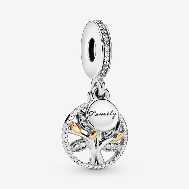 Pandora Family tree silver dangle with 14k and clear cubic zirconia #791728CZ