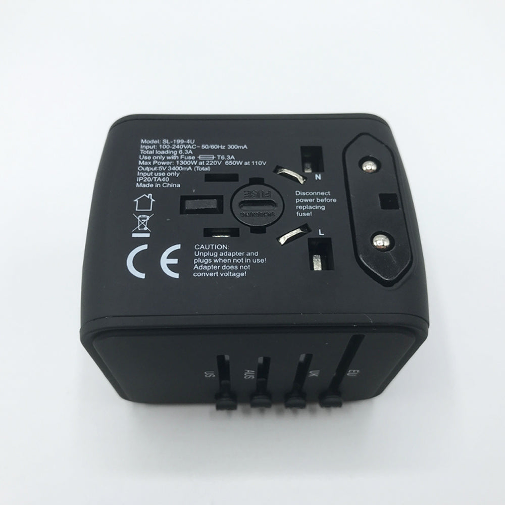 Universal Travel Adapter - All in One Worldwide Charger for US EU UK AUS with 4 USB Port - GadgetiCloud