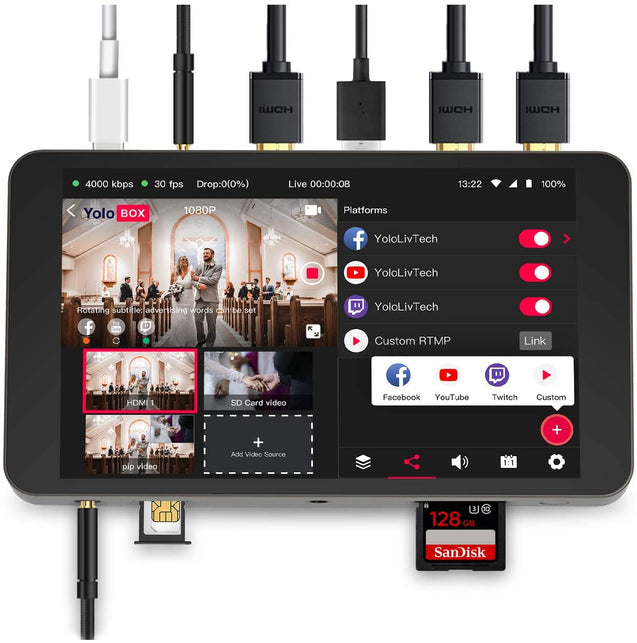 YoloLiv YoloBox Portable Live Stream Studio - Streams to YouTube, Facebook, Twitch all input ports interface- GadgetiCloud