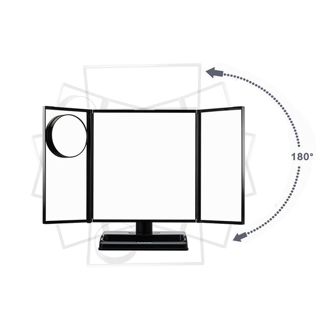 LED Lighted 3-fold Desktop Makeup Vanity Mirror - 10X Magnification - GadgetiCloud