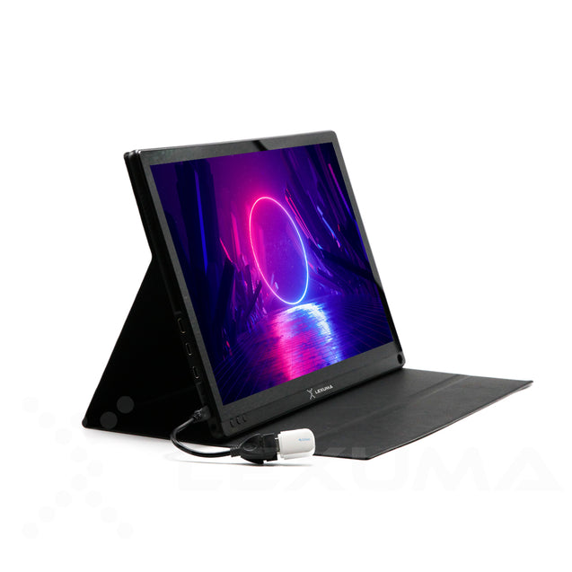 GadgetiCloud Lexuma XScreen Duo Portable Monitor with touch screen wireless connection Type-C HDMI connection 8000mAh built-in battery 15.6 inch 1920x1080 full HD IPS screen mobile phone connection VESA mounting holes background side view